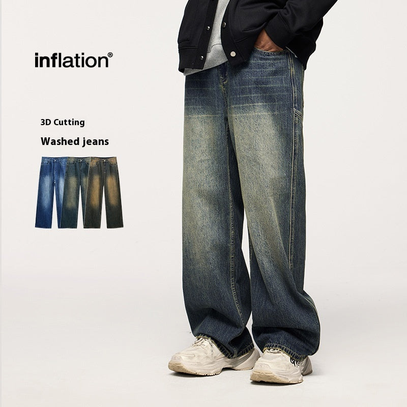 Men's Washed Wide Leg Jeans