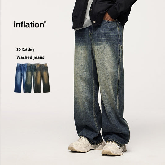 Men's Washed Wide Leg Jeans