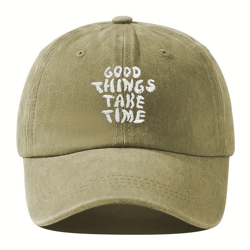 Men's "Good Things Take Time" Washed-out Vintage Baseball Cap Adjustable