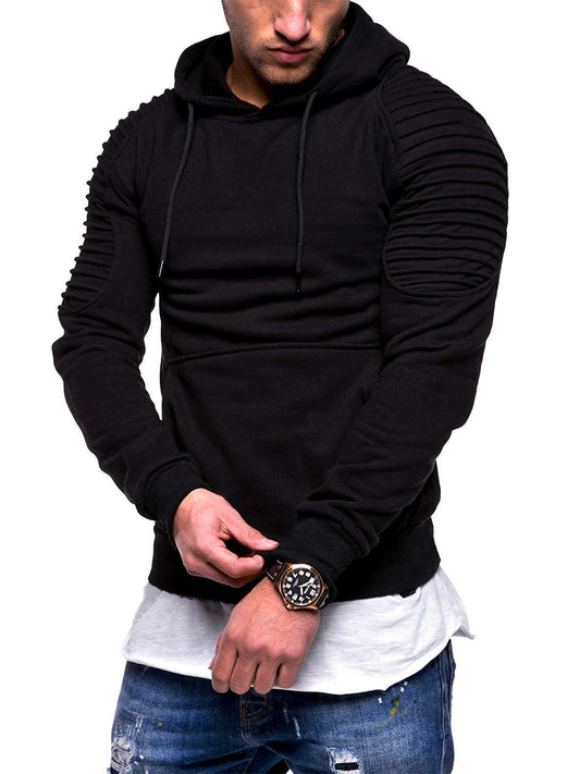 Men's Striped Pleated Raglan Sleeve Hoodies