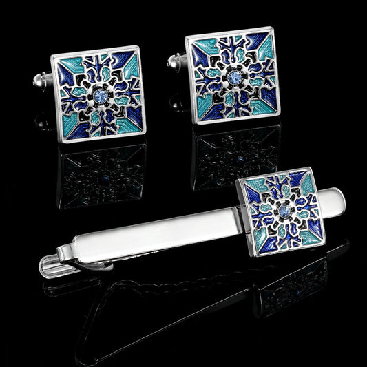 Men's Creative Blue Pattern Cufflinks Gift Box