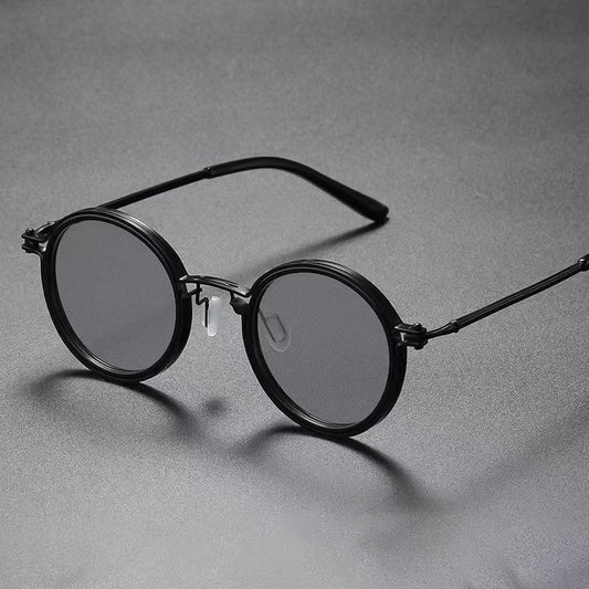 Mens Round-Frame Punk-Style Metal Sunglasses