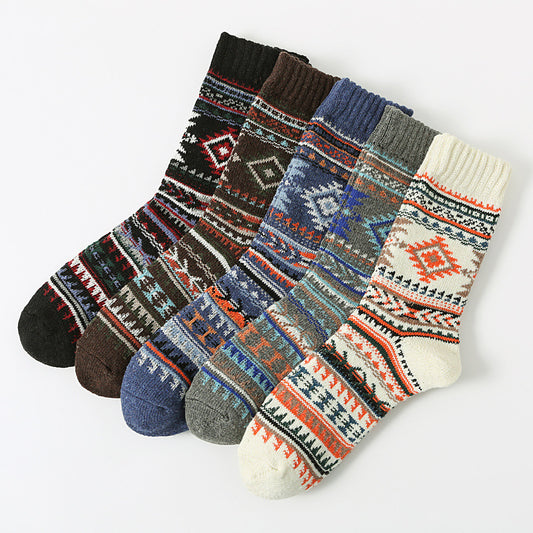 Retro Large Square Wool Socks For Men