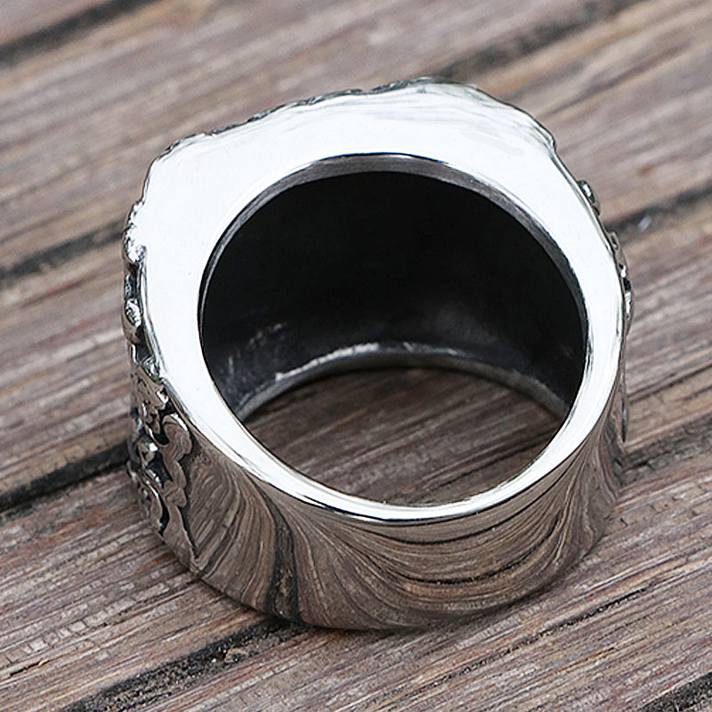 Titanium Steel  Spades Epoxy Carved Men's Ring