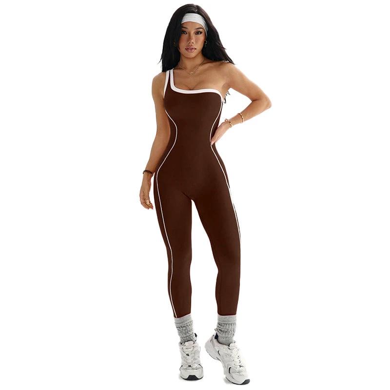 Womens Fashionable One-Shoulder Strappy Sports Jumpsuit by GJG Denim