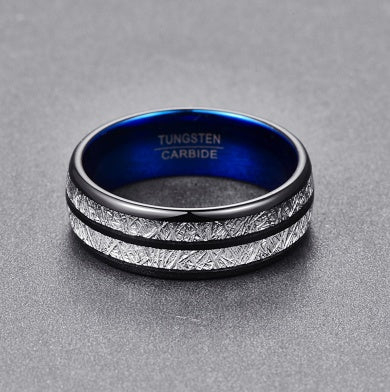 8mm Width Black Blue Tungsten Carbide Ring