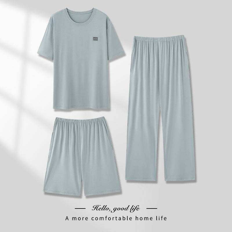 Men's Thin Short-sleeved Three-piece Pajamas set