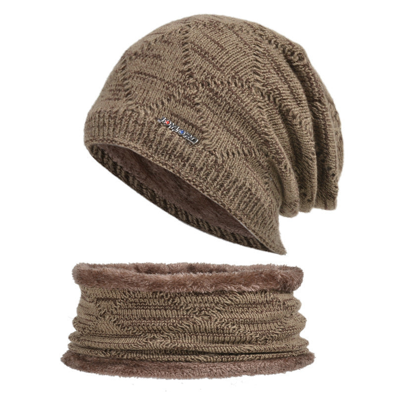 Men's Two-piece Woolen Hat With Head And Ear Protection and Neck Warmer