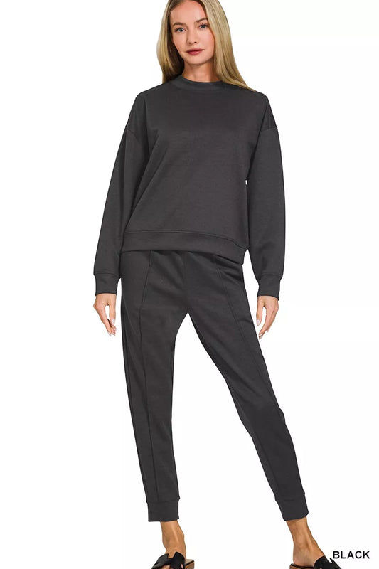Zenana Scuba Mock Neck Sweatshirt and Joggers Set