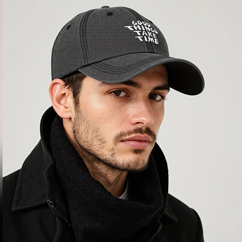 Men's "Good Things Take Time" Washed-out Vintage Baseball Cap Adjustable