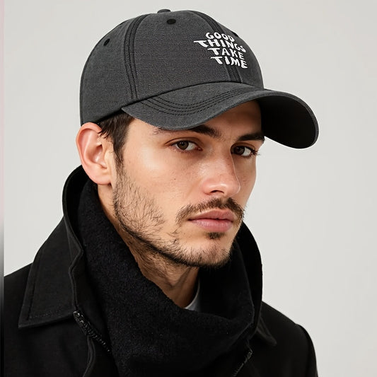 Men's "Good Things Take Time" Washed-out Vintage Baseball Cap Adjustable