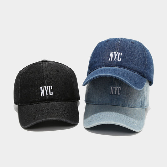 Men's Retro Denim "NYC" Peaked Cap