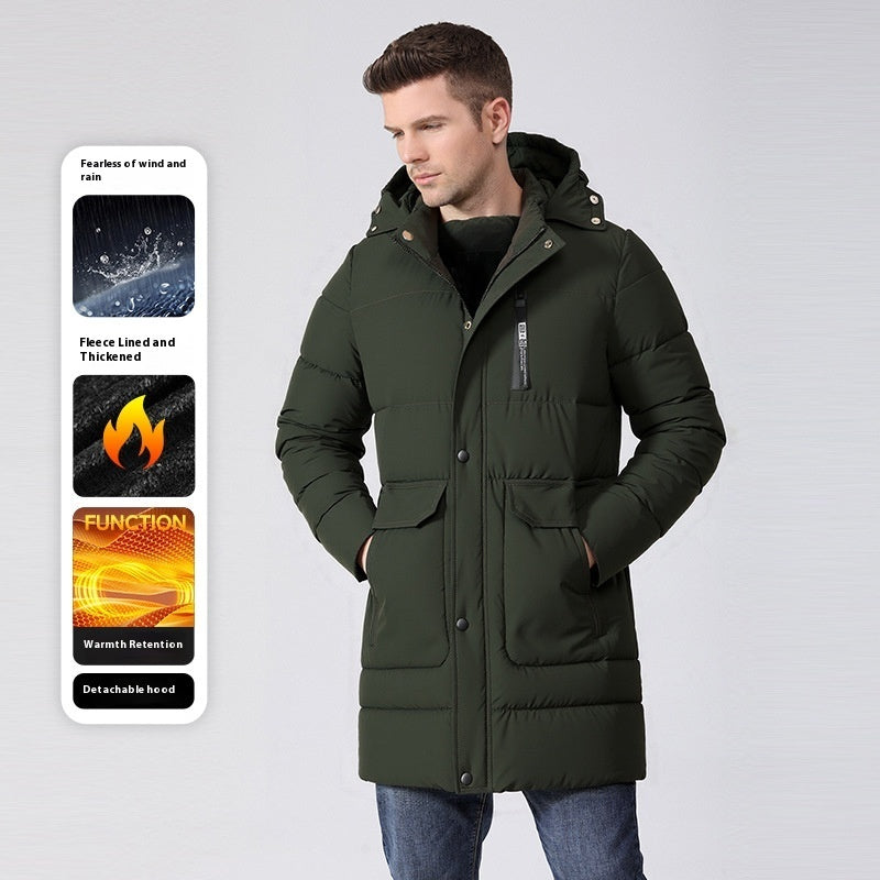 Men's Fleece-lined Thick Long Section Cotton-padded Coat