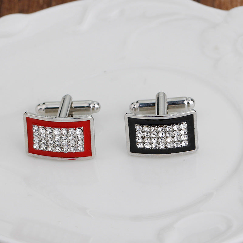 Fashionable Geometric Rectangle Diamond-Studded French Shirt Cufflinks