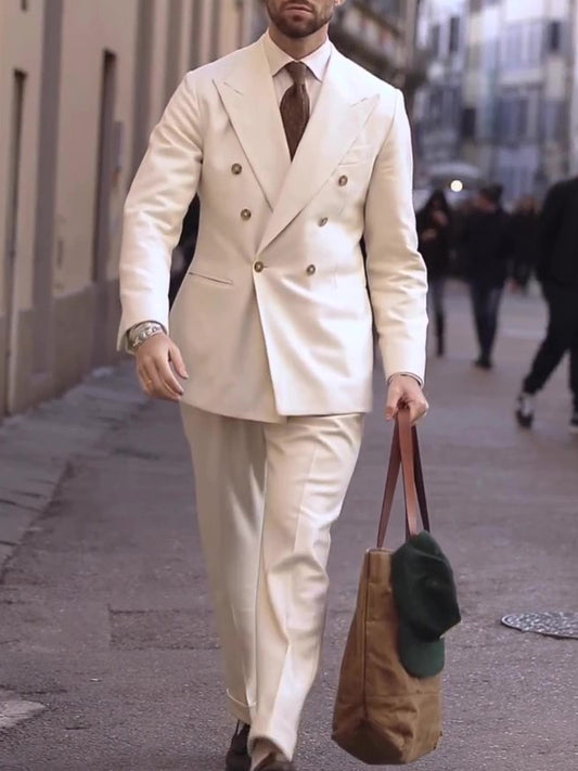 Men's Cream Double-Breasted Suit
