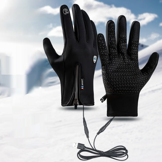 USB Heating Men's Winter Windproof Waterproof Cycling Gloves
