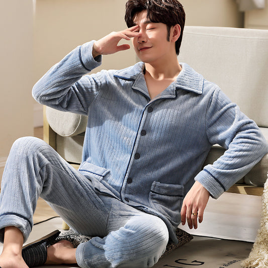 Men's Long-sleeved Flannel Warm Pajamas
