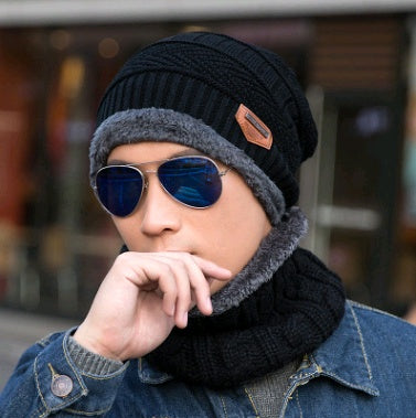 Men's Knitted Beanie and Neck Warmer Set