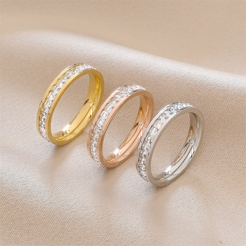 INS Rings Titanium Steel Couple Single And Double Row rhinestone Ring