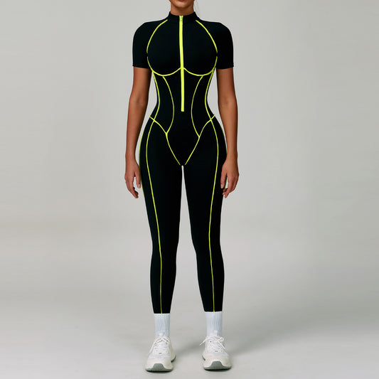 Contrast Color Yoga Workout Clothes Hollow-out Beauty Back Tight Jumpsuit