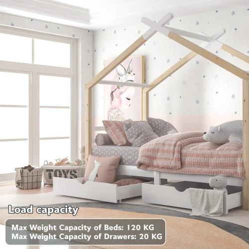 Kids Single Bed Frames Toddler Beds Storage Underneath 3FT Single Bed With Storage Solid Pine Wood House Tree Canopy Bed For Children Girls And Boys Toddler Bed Wood by GJG Denim