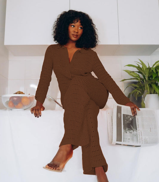 Knit Shirt Straight Leg Pants set