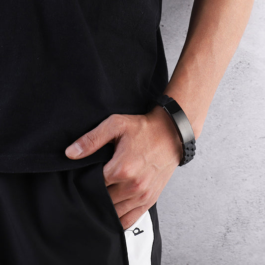 Men's Silicone Simple Laser Sculpture Stainless Steel Bracelet