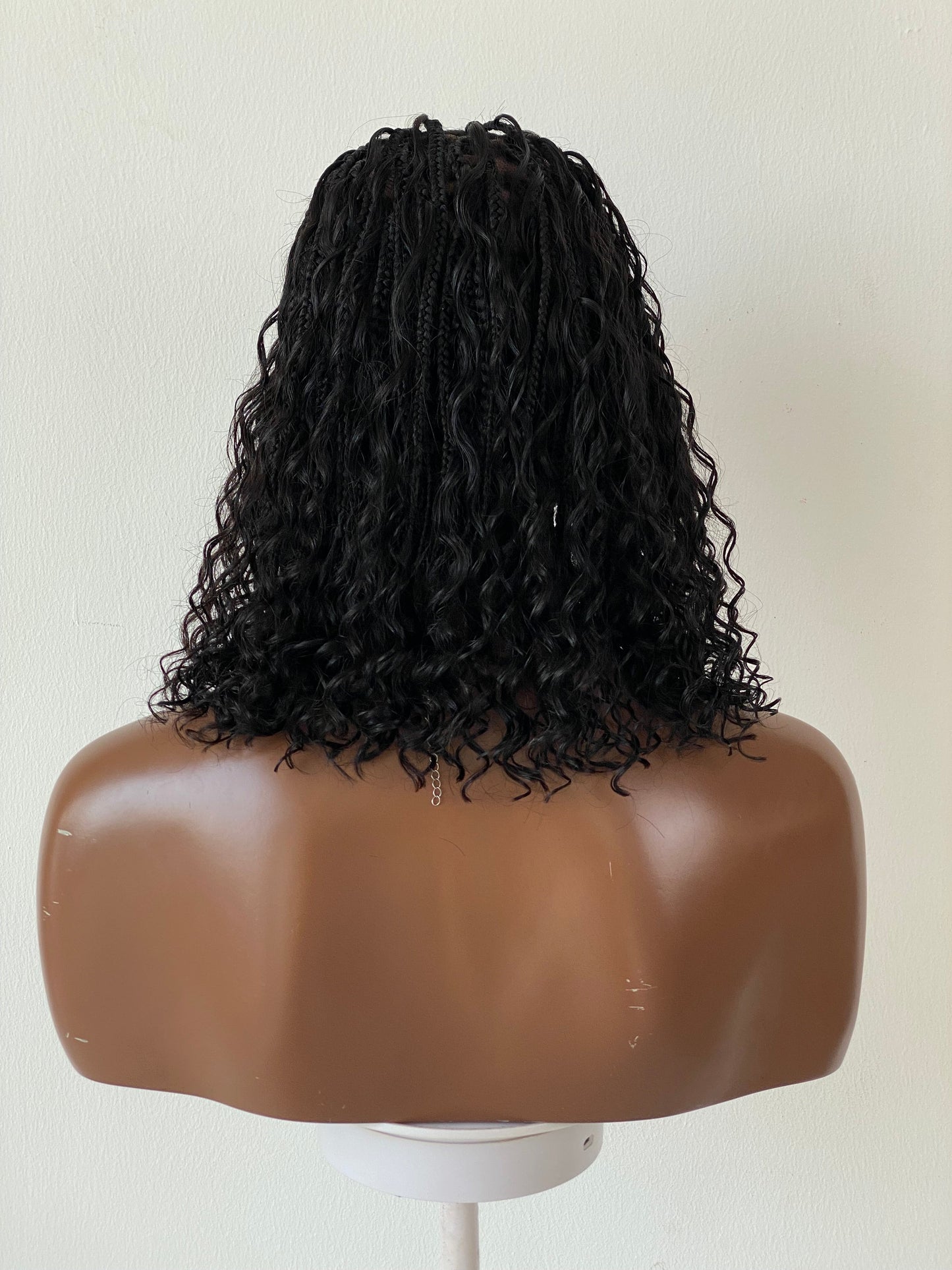 Short Bohemian Knotless Bob Wig (100% HD Human Hair Lace & Curls) Black Color