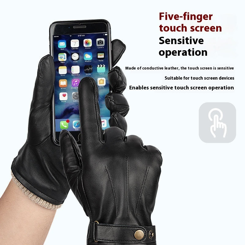 Men's Fleece-lined Windproof Sheepskin Warm Gloves