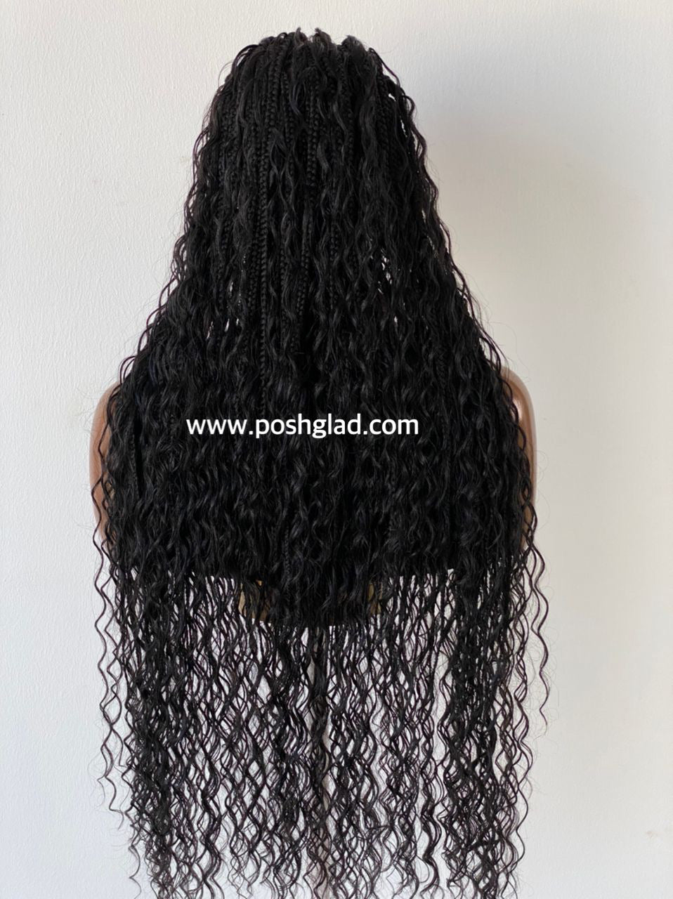 French Cornrow Bohemian Wig, Swiss Full Lace, Black, Waist Length, Standard Density - Sweetie