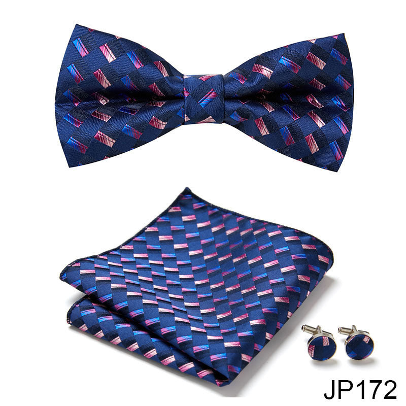 Men's Formal Bow Tie Handkerchief and Cuff links Set