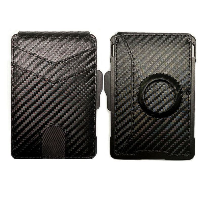 Men's Card Holder Large Capacity Flip Carbon Fiber Metal Cartridge