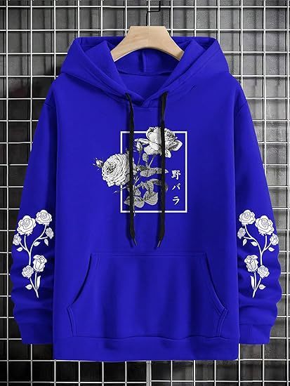 Men's Rose Print Casual Hooded Sweater