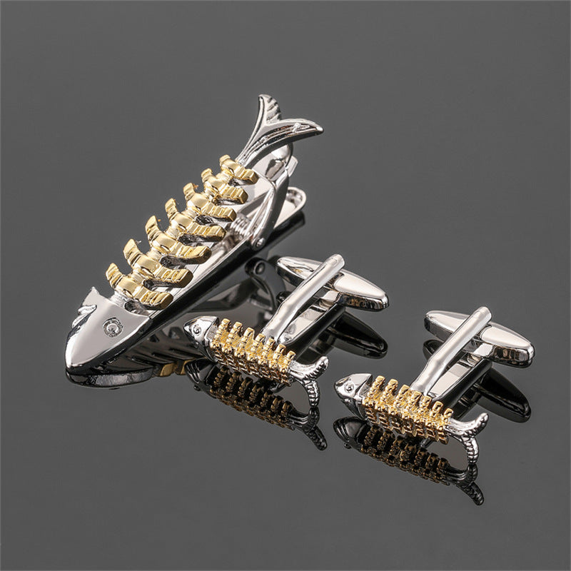 Gold Silver Black Square Brushed Tie Clip And Cufflinks