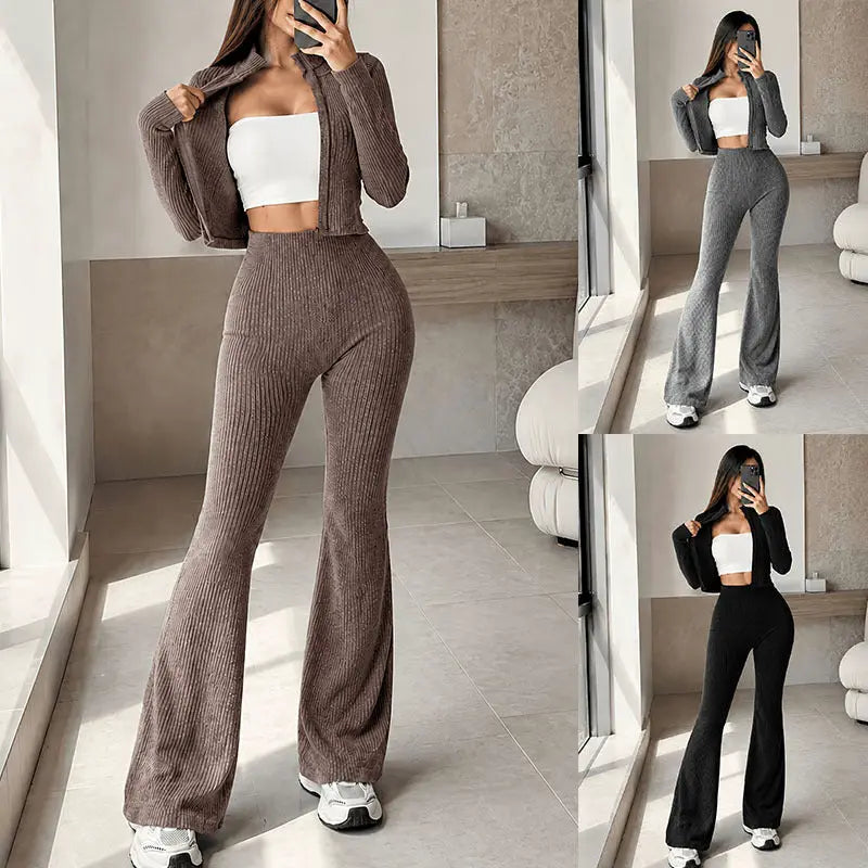 Womens Set Cardigan Top And High-waisted Pants by GJG Denim