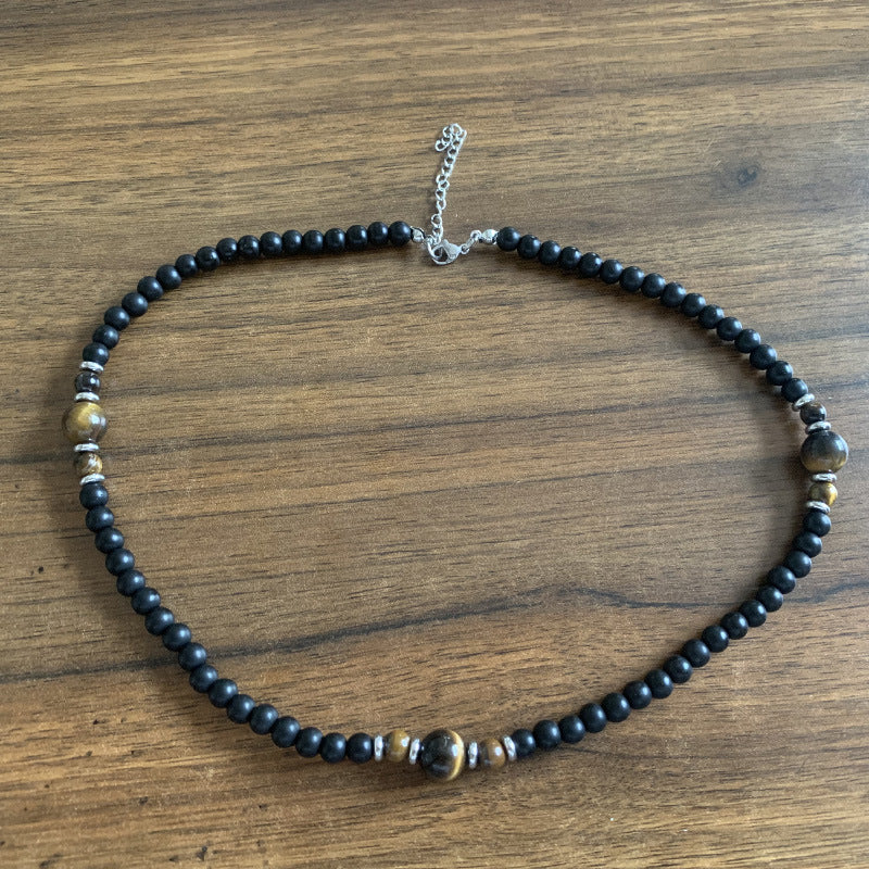 Volcanic Rock Black Matte Ethnic Style Necklace For Men