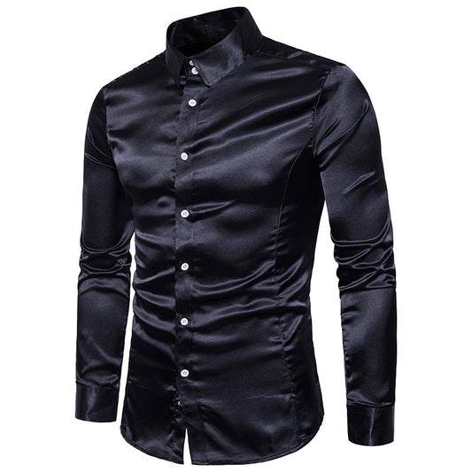 Men's Casual Fashion Silky Long Sleeve Shirts