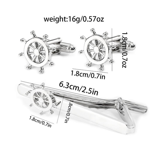 Men's Trendy Rudder Cufflinks and Tie Clip Set