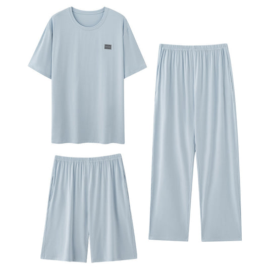 Men's Thin Short-sleeved Three-piece Pajamas set