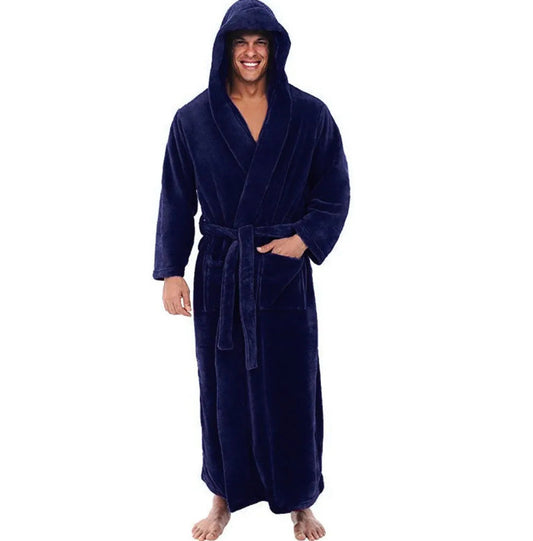 Men's Warm Plus Size Thick Hooded Bathrobe