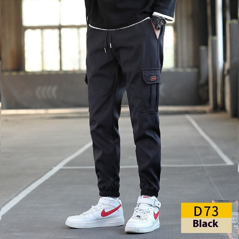Men's Loose All-match Multi-pocket Wear-resistant Solid Color Ankle Banded Cargo Pants