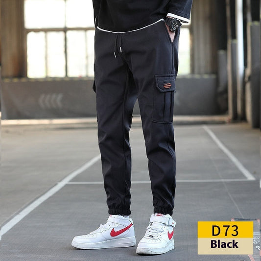 Men's Loose All-match Multi-pocket Wear-resistant Solid Color Ankle Banded Cargo Pants
