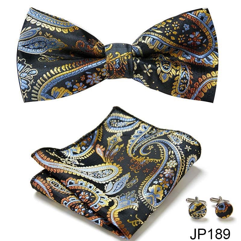 Men's Formal Bow Tie Handkerchief and Cuff links Set