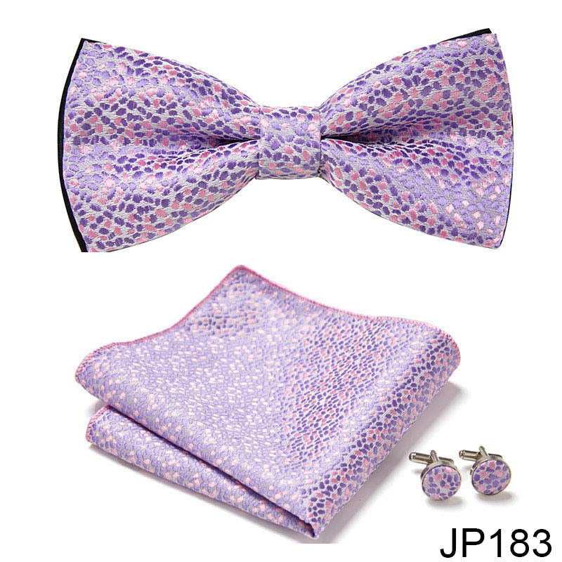 Men's Formal Bow Tie Handkerchief and Cuff links Set