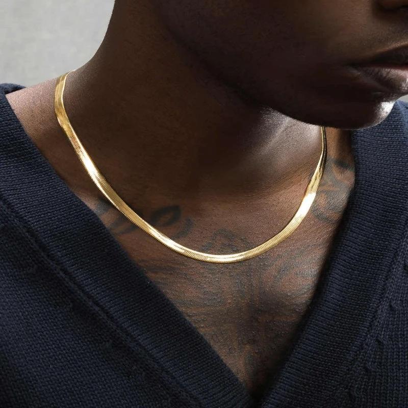 Gold Flat Snake Bone Necklace For Men by GJG Denim
