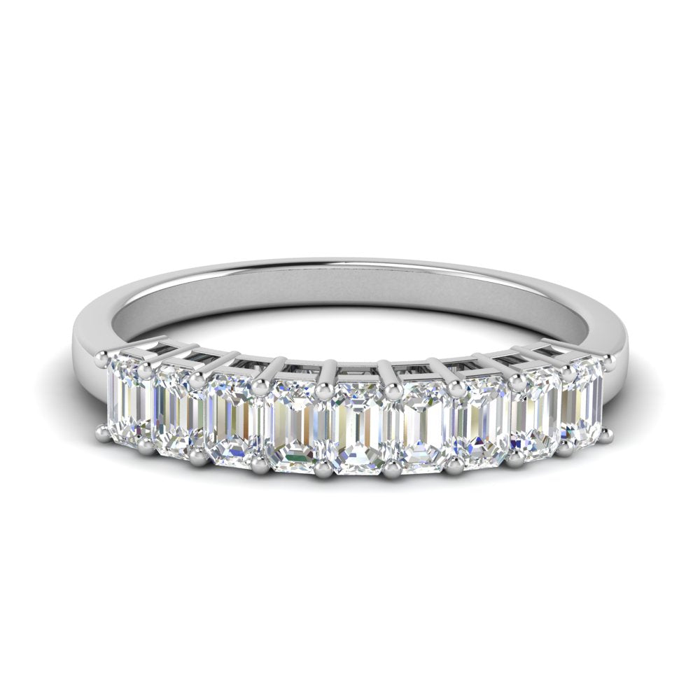 9 Stone Emerald Cut Wedding Ring