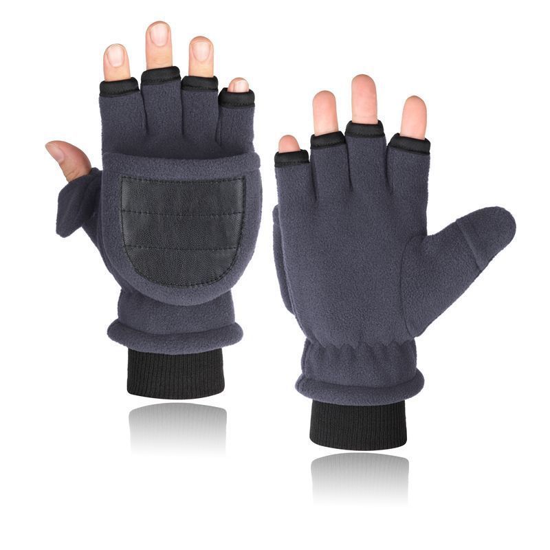 Men's Double-layer Velvet Flip Touch Screen Half Finger Gloves