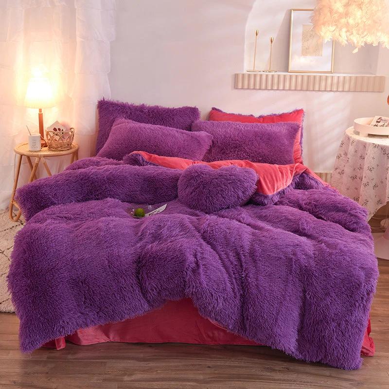 Luxury Thick Fleece Duvet Cover Queen King Winter Warm Bed Quilt Cover Pillowcase Fluffy Plush Shaggy Bedclothes Bedding Set Winter Body Keep Warm by GJG Denim