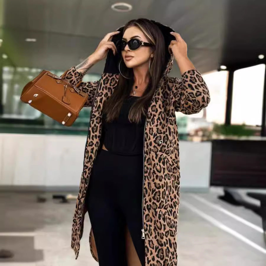 Women's Long-sleeved Hooded Printed Trench Coat