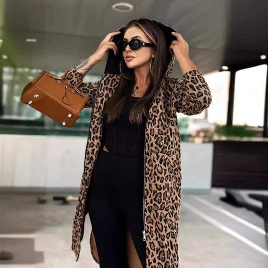 Women's Long-sleeved Hooded Printed Trench Coat